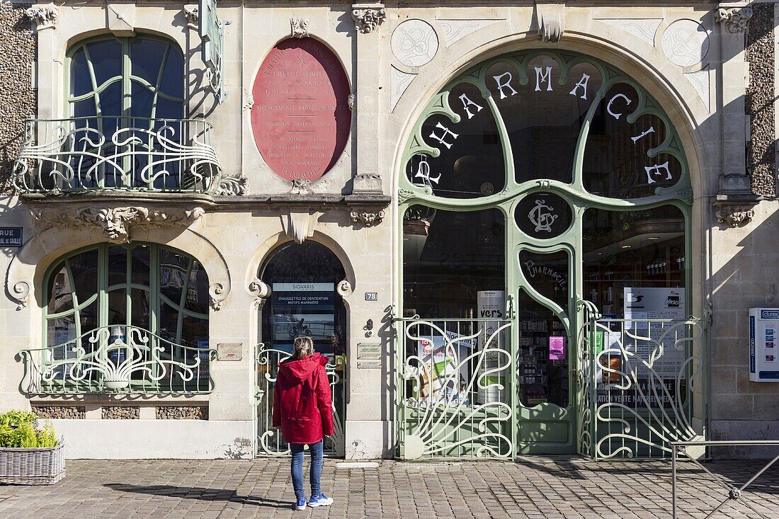 France,Calvados,Cote de Nacre,Douvres la Delivrande,Rouault Pharmacy,Art Nouveau ,and historical monument in the city center