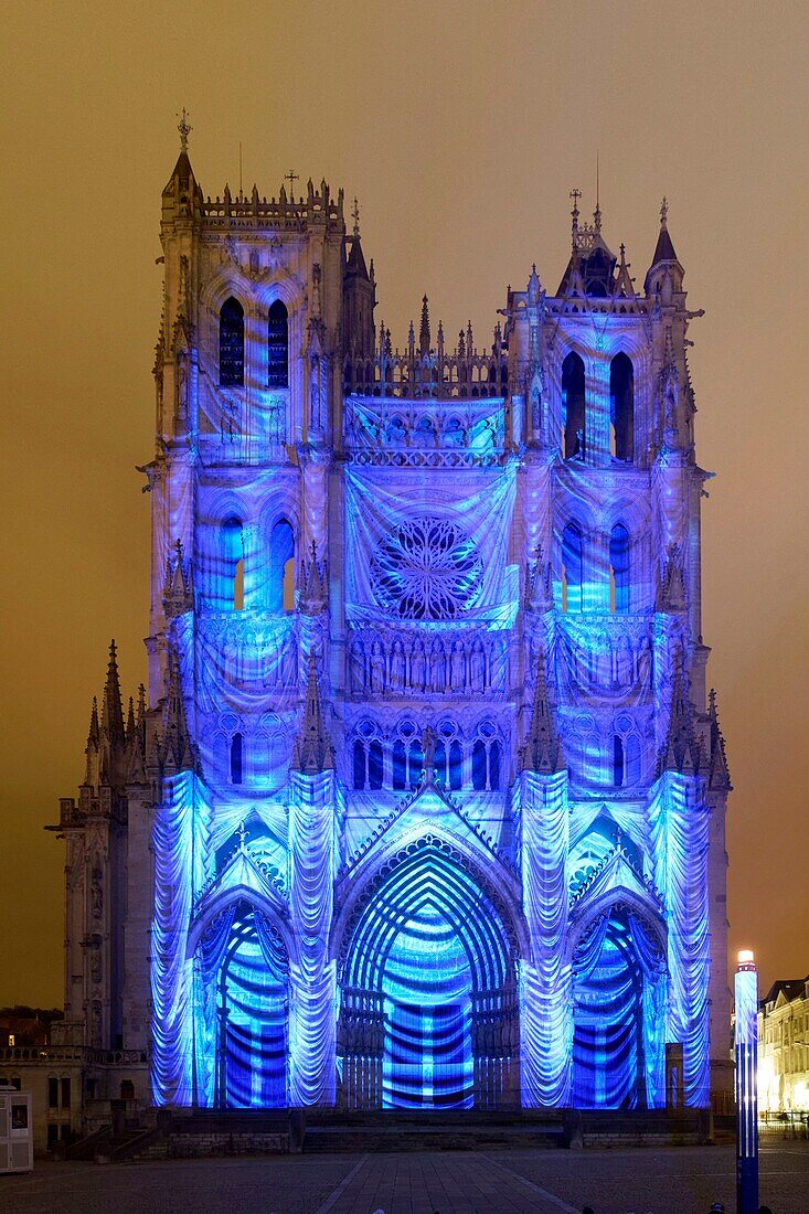 France,Somme,Amiens,Notre-Dame cathedral,jewel of the Gothic art,listed as World Heritage by UNESCO,sound and light show