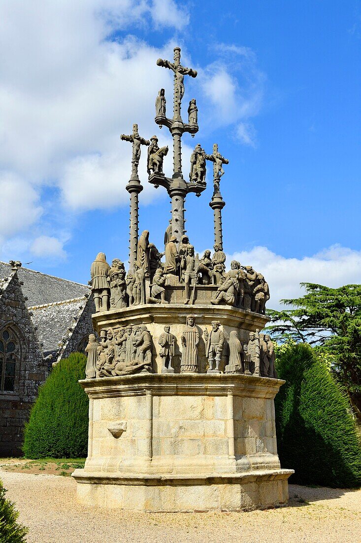 France,Finistere,stop on the Way of St James,Plougonven,parish enclosure,the calvary (1554)