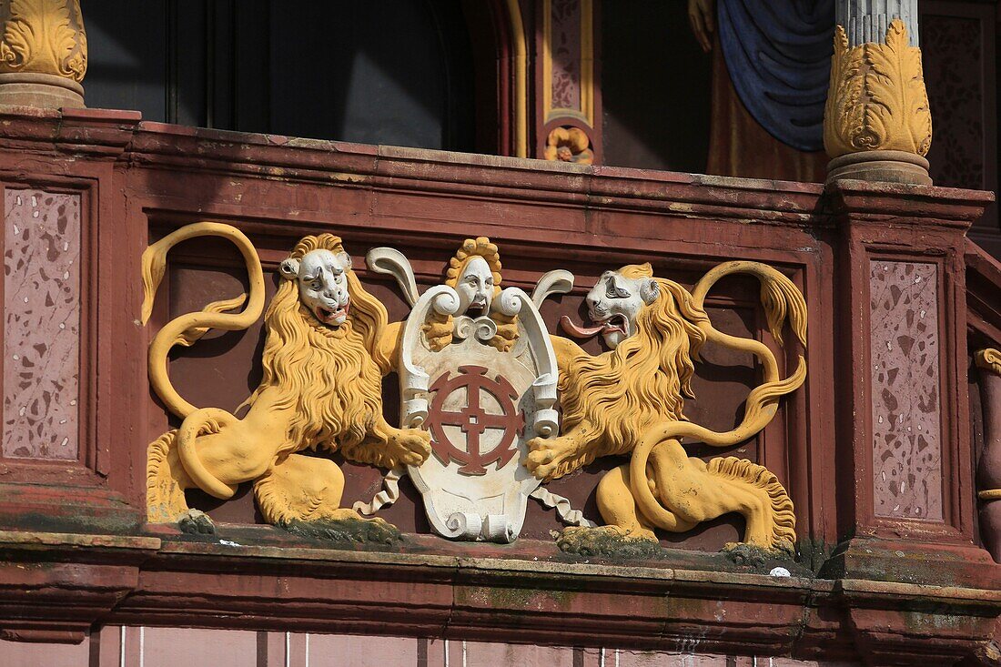 France,Haut Rhin,Mulhouse,Place de la Reunion,Detail of the facade of the Town Hall