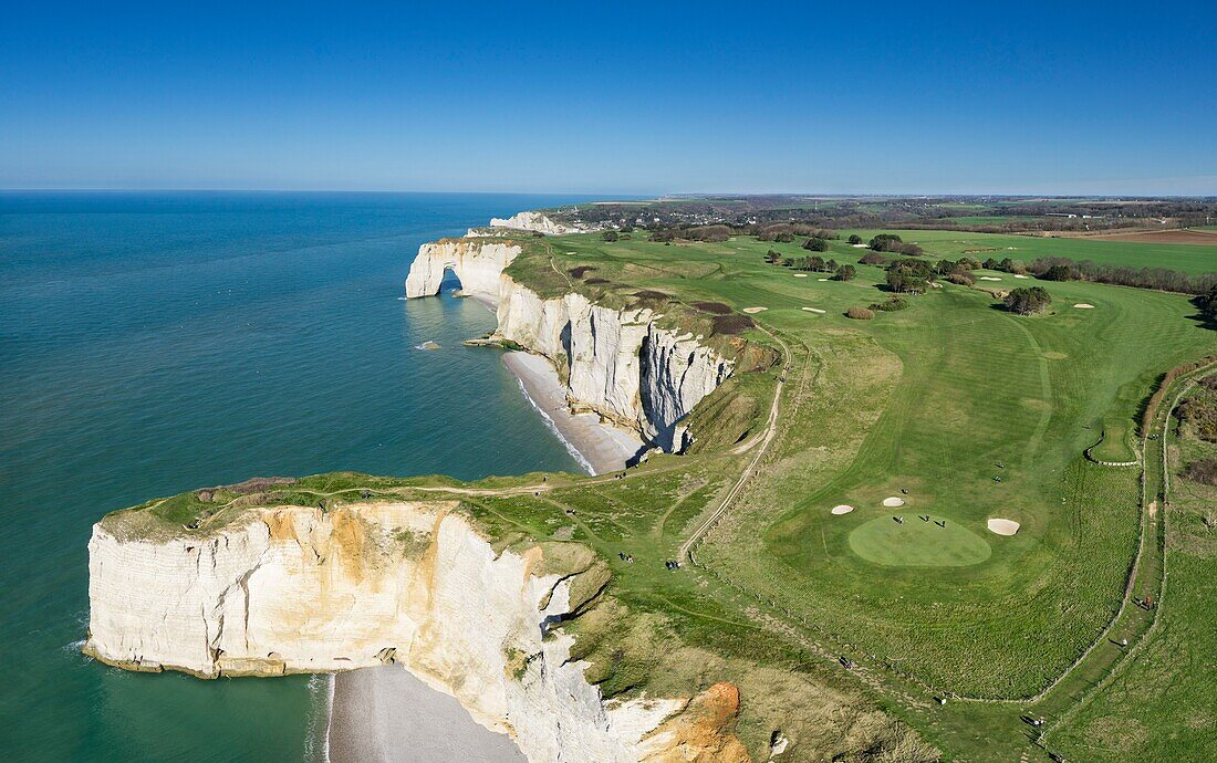 France,Seine Maritime,Etretat,Cote d'Abatre,Pointe de la Courtine,Antifer beach (aerial view)