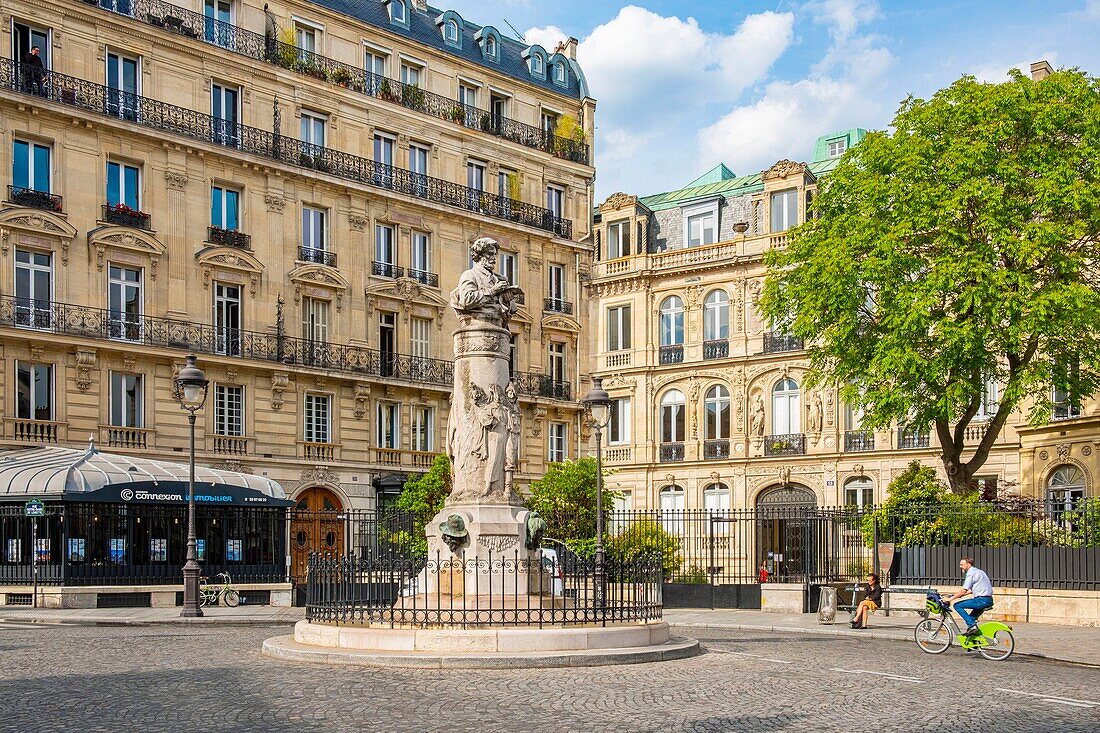 France,Paris,Nouvelle Athenes district,Place Saint Georges,the bust of the cartoonist Paul Gavarni