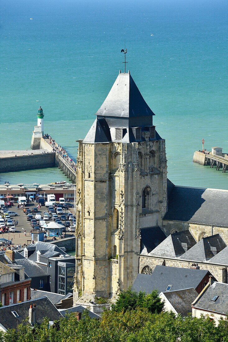 France,Seine Maritime,Le Treport,Saint Jacques church and harbour