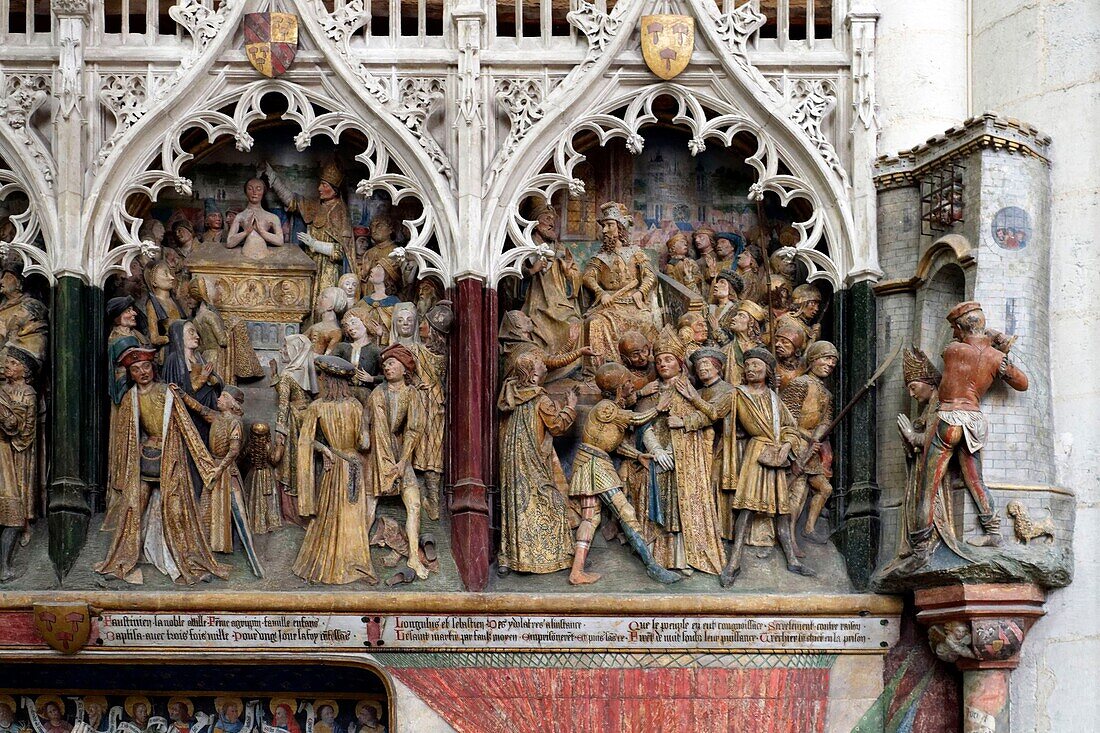 France,Somme,Amiens,Notre-Dame cathedral,jewel of the Gothic art,listed as World Heritage by UNESCO,the southern end of the choir,high relief of Saint Firmin's life