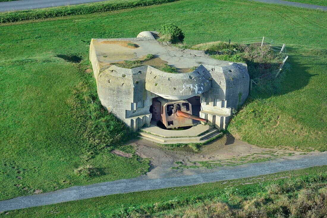 Frankreich,Calvados,Longues sur Mer,Schießbatterie des Atlantikwalls,im Gebiet der alliierten Landung in der Normandie,zwischen den Stränden von Omaha Beach und Gold Beach gelegen