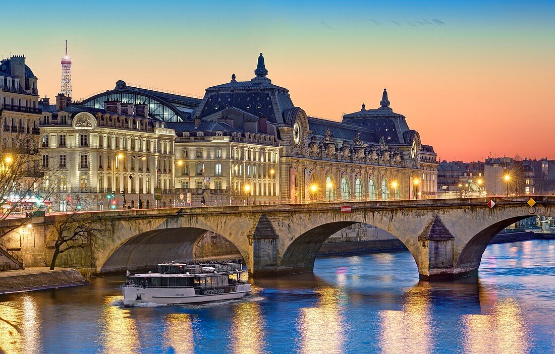 France,Paris,the banks of the Seine river listed as World Heritage,Royal bridge and the Orsay museum
