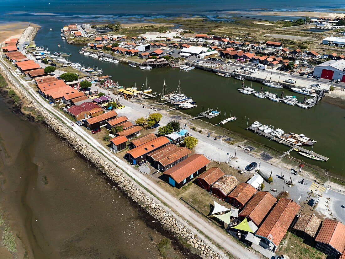 France,Gironde,Bassin d'Arcachon,Gujan Mestras,oyster port of Larros (aerial view)