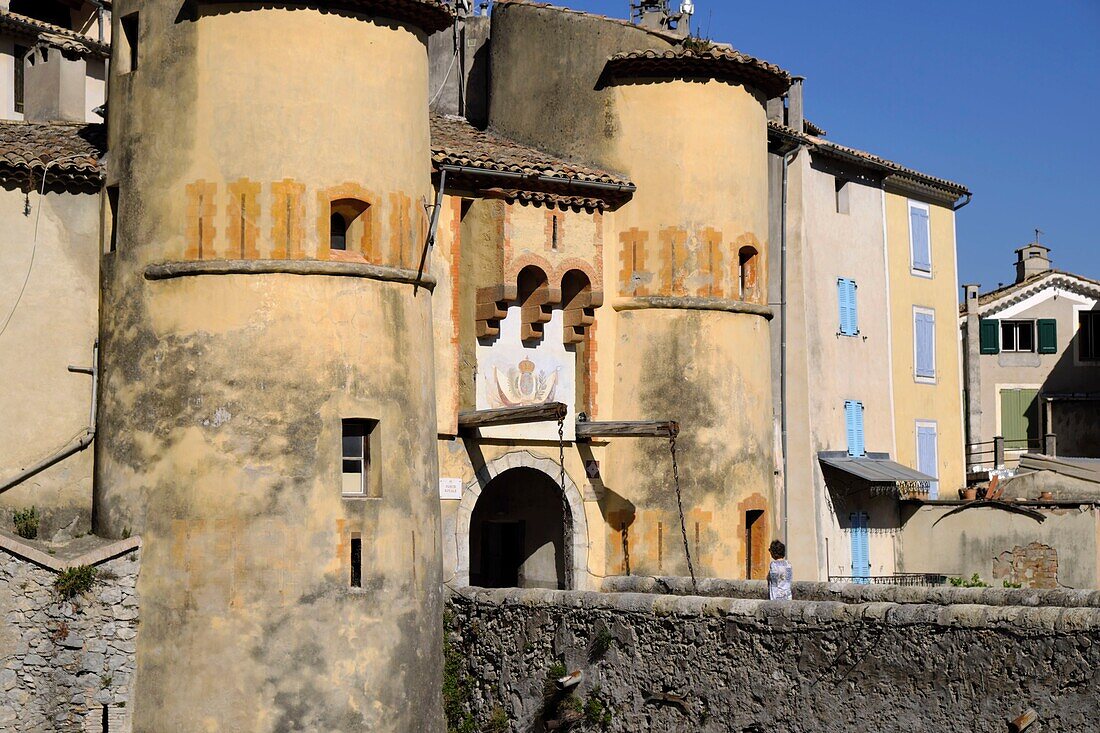 France,Alpes de Haute Provence,Entrevaux,labeled les plus beaux villages de France (the most beautiful villages of France),fortifications,Porte Royale dated 12th century,drawbridge