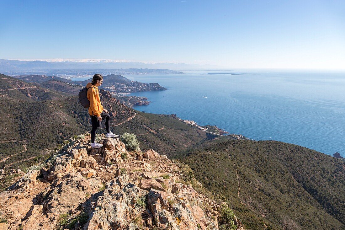 France,Var,Saint Raphael's common Agay,Esterel massif,seen since the Cap Roux on the coast of the Corniche de l'Esterel