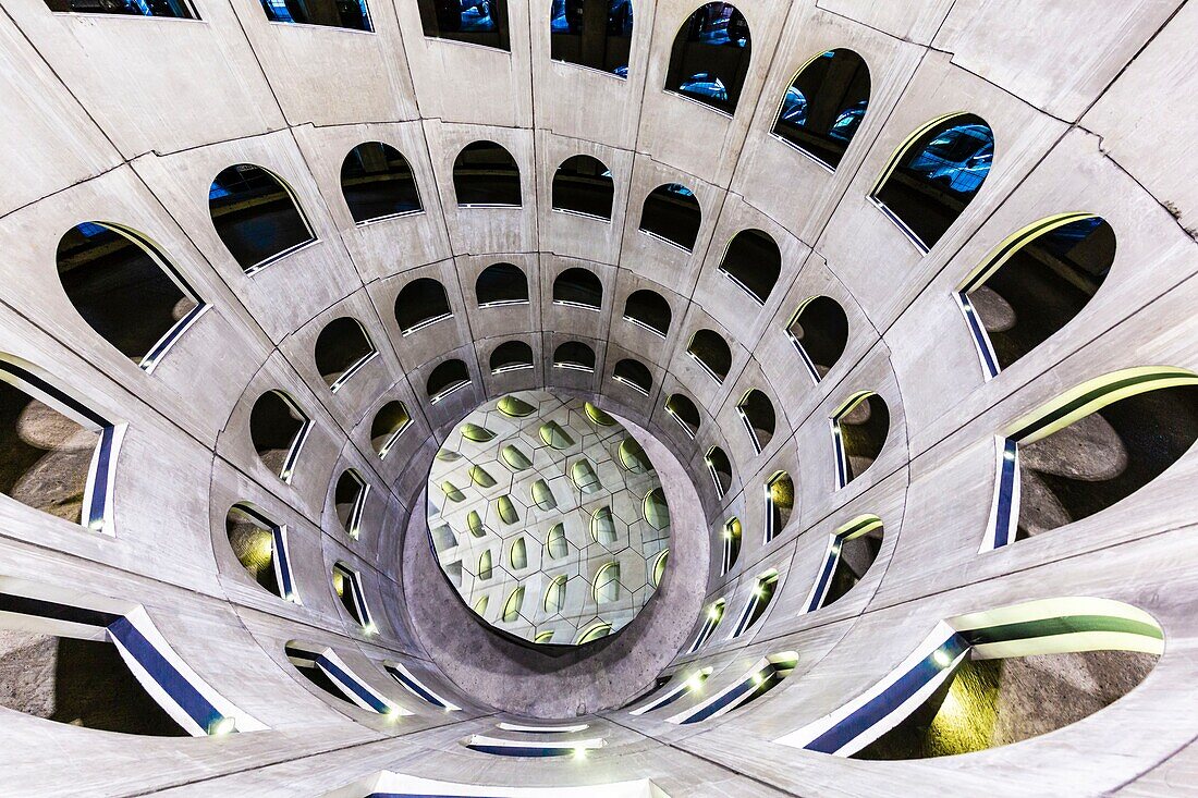 France,Rhone,Lyon,2nd district,Bellecour district,Célestins car park,architects Michel Targe and Jean-Michel Wilmotte,central core of Daniel Buren: a rotating and inclined mirror,entitled Sens-Dessus Dessous