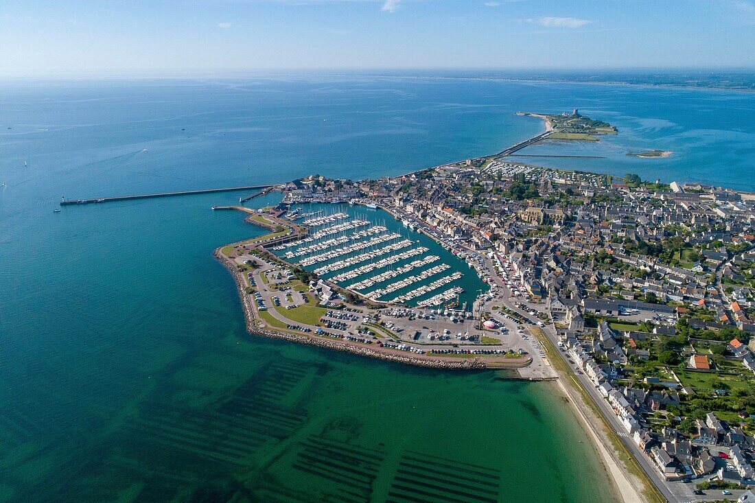 France,Manche,Saint Vaast la Hougue,the town and the port (aerial view)