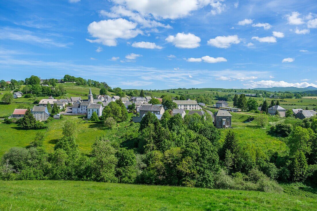 France,Cantal,Regional Natural Park of the Auvergne Volcanoes,monts du Cantal (Cantal mounts),vallee de Cheylade (Cheylade valley),Lugarde village