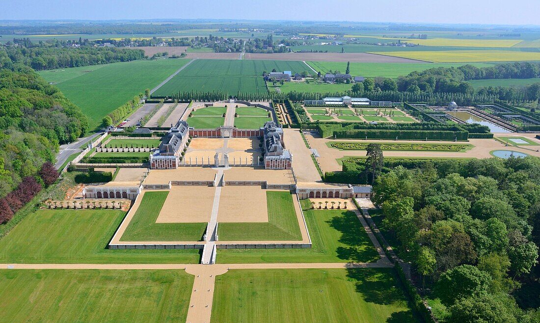 France,Eure,Le Neubourg,castle of the Champ de Bataille,the castle of the XVIIth century renovated by the decorator Jacques Garcia,gardens are certified remarkable Garden (aerial view)