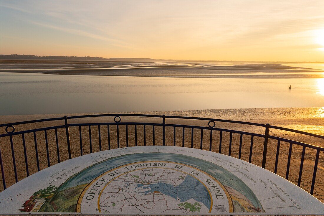 France,Somme,Baie de Somme,Le Crotoy,the panorama on the Baie de Somme at sunset