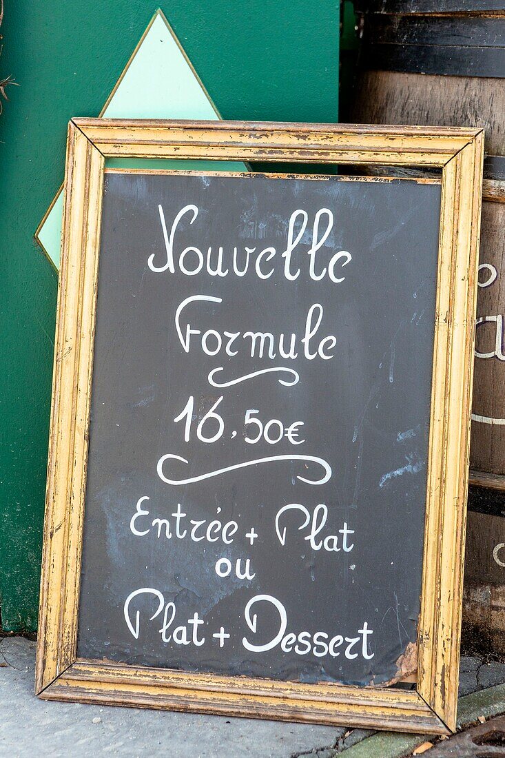 Frankreich,Paris,Restaurant-Menü-Schild