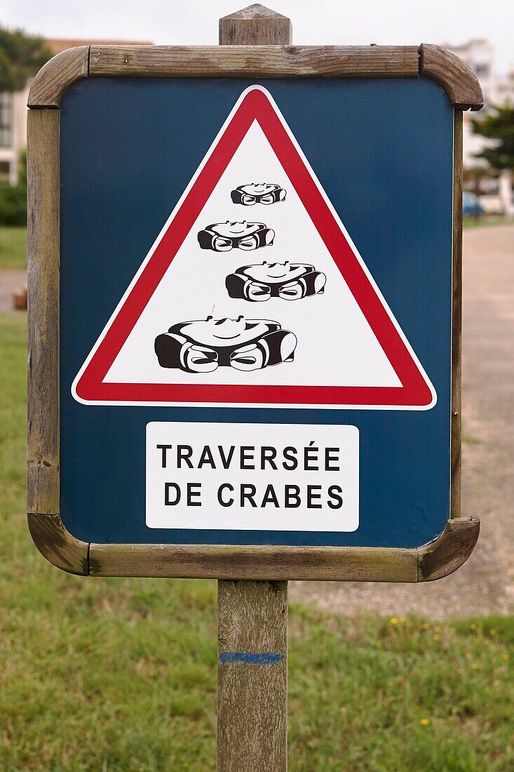 France,Vendee,Saint Gilles Croix de Vie,Warning sign Crossing Crabs