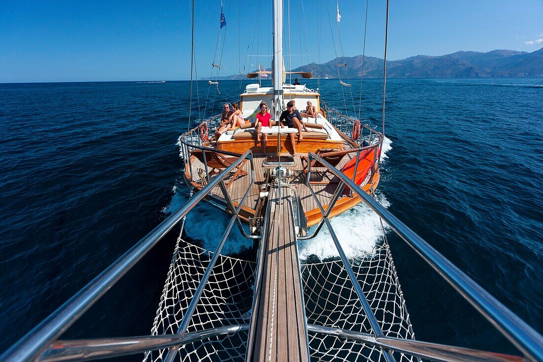 Frankreich,Haute Corse,Golf von Saint Florent,die Gulet Typ Holzboot von Jacques Croce,Aliso Tag Cruise obligatorische Erwähnung