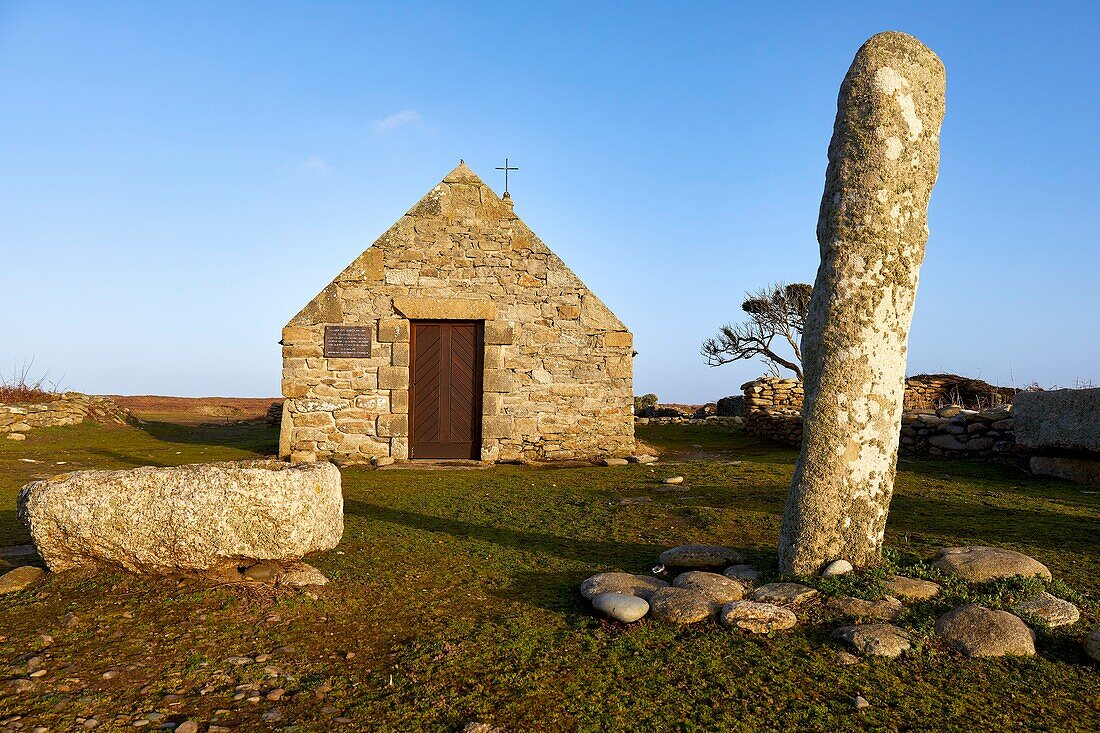 France,Finistere,Iroise Sea,Iles du Ponant,Parc Naturel Regional d'Armorique (Armorica Regional Natural Park),Ile de Sein,labelled Les Plus Beaux de France (The Most Beautiful Village of France),the Saint Corentin Chapel