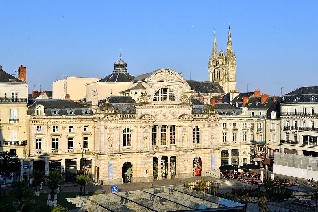 France,Maine et Loire,Angers,place du Ralliement,the Great Theatre created in 1791and Saint Maurice cathedral