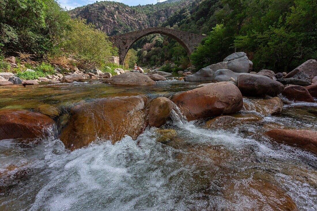 France,Corse du Sud,near the village of Ota,Genoese bridge of Pianella of the XVth century