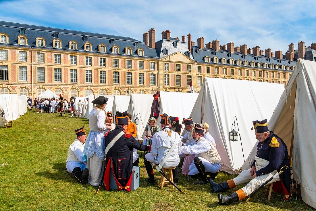 Frankreich,Seine et Marne,Schloss von Fontainebleau,historische Rekonstruktion des Aufenthalts von Napoleon I. und Josephine im Jahr 1809,das Biwak der Soldaten