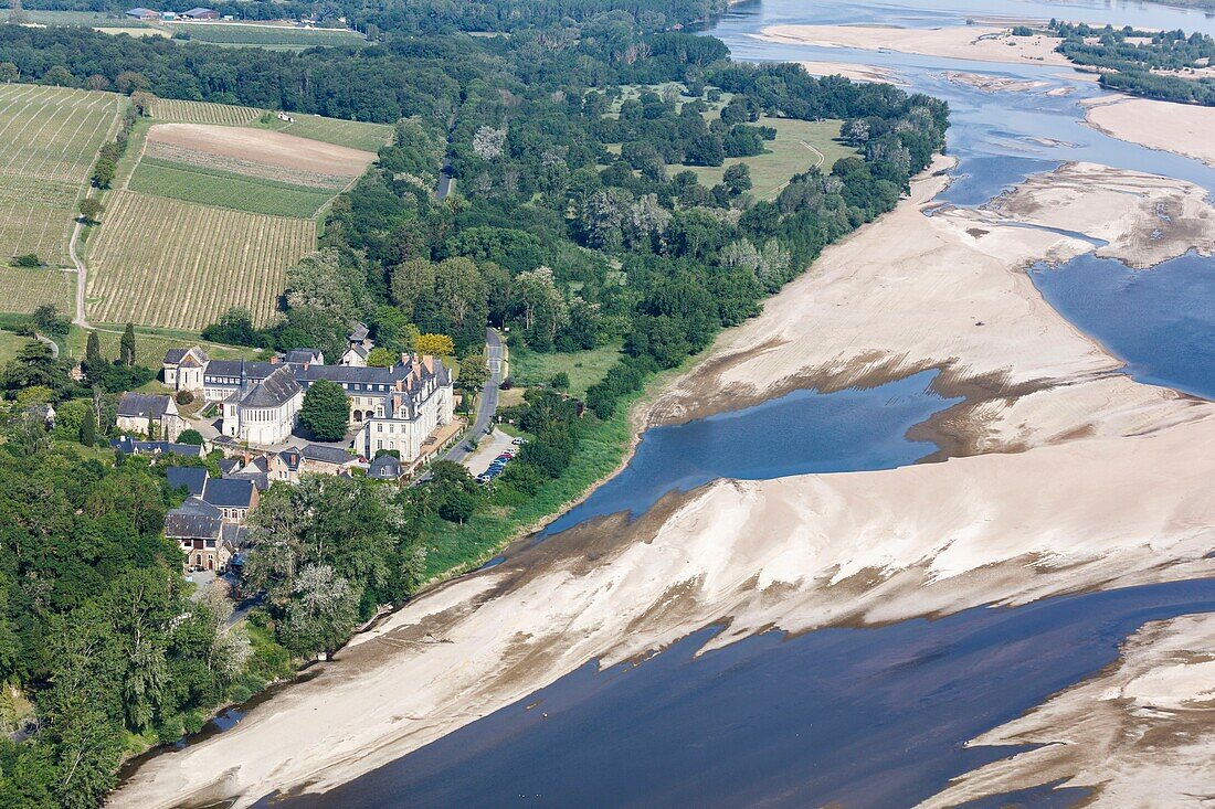 France,Maine et Loire,Loire valley listed as World Heritage by UNESCO,Gennes Val de Loire,Le Thoureil,St Maur de Glanfeuil abbey (aerial view)