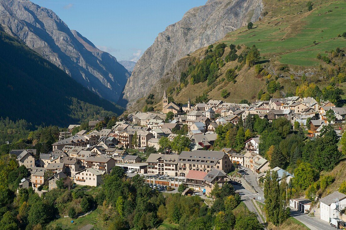 France,Hautes Alpes,The massive Grave of Oisans,general view of the village and the gorges of Romanche