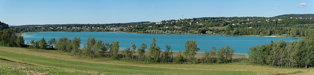 France,Jura,the lake of the Abbey in panoramic view