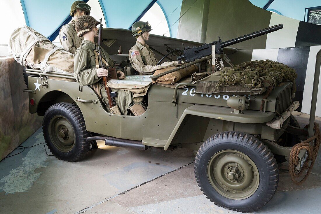 France,Manche,Cotentin,Sainte Mere Eglise,Airborne Museum,diorama of American Troops in a jeep