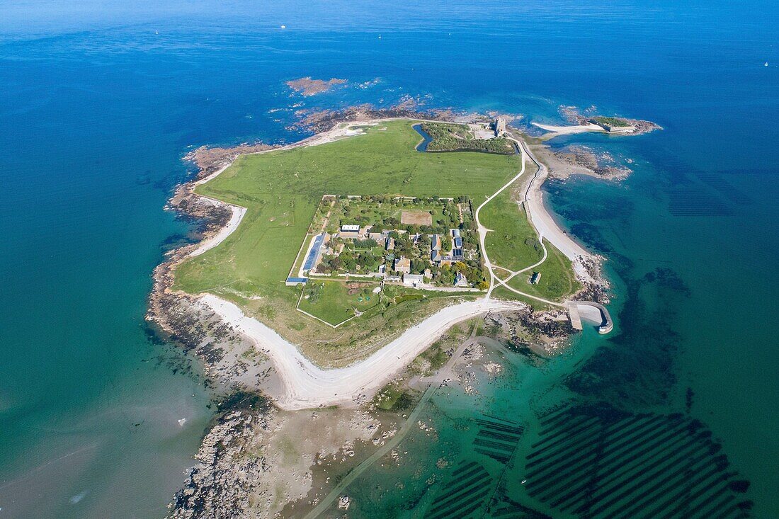 France,Manche,Saint Vaast la Hougue,Island Tatihou Island,the Vauban fortifications are listed as World Heritage by UNESCO (aerial view)