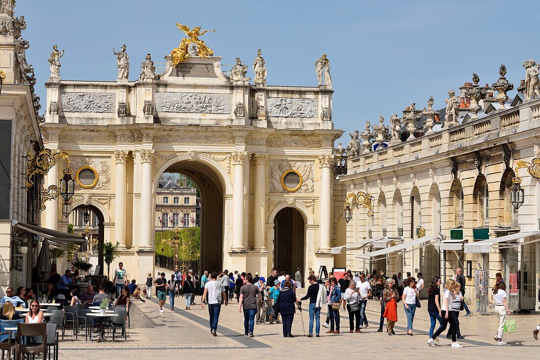 France,Meurthe and Moselle,Nancy,place Stanislas (former Place Royale) built by Stanislas Leszczynski,king of Poland and last duke of Lorraine in the eighteenth century,classified World Heritage of UNESCO,Arc Here drawn by Emmanuel Héré