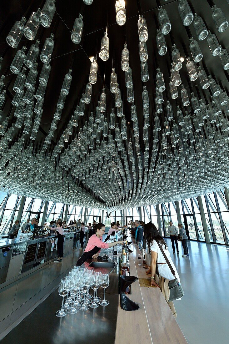 France,Gironde,Bordeaux,area listed as World Heritage by UNESCO,the City of Wine,designed by the architects of the XTU agency and the English scenography agency Casson Mann Limited,top flor bar for wine tasting