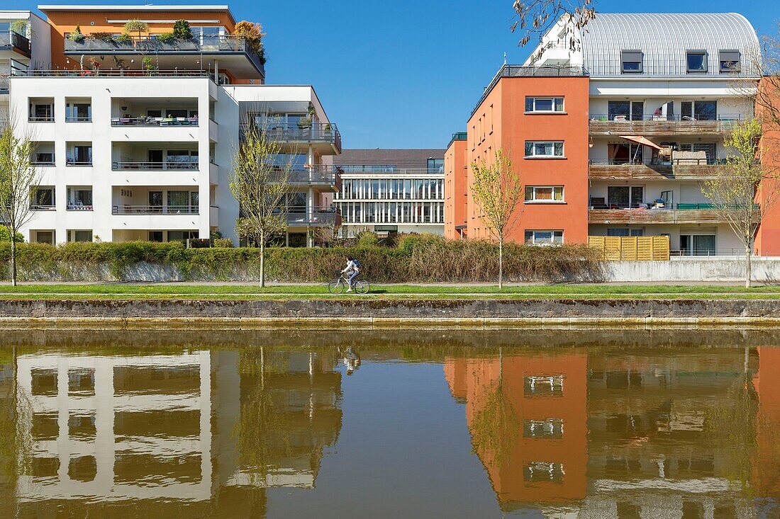 France,Meurthe et Moselle,Nancy,apartment buildings along the Meurthe canal