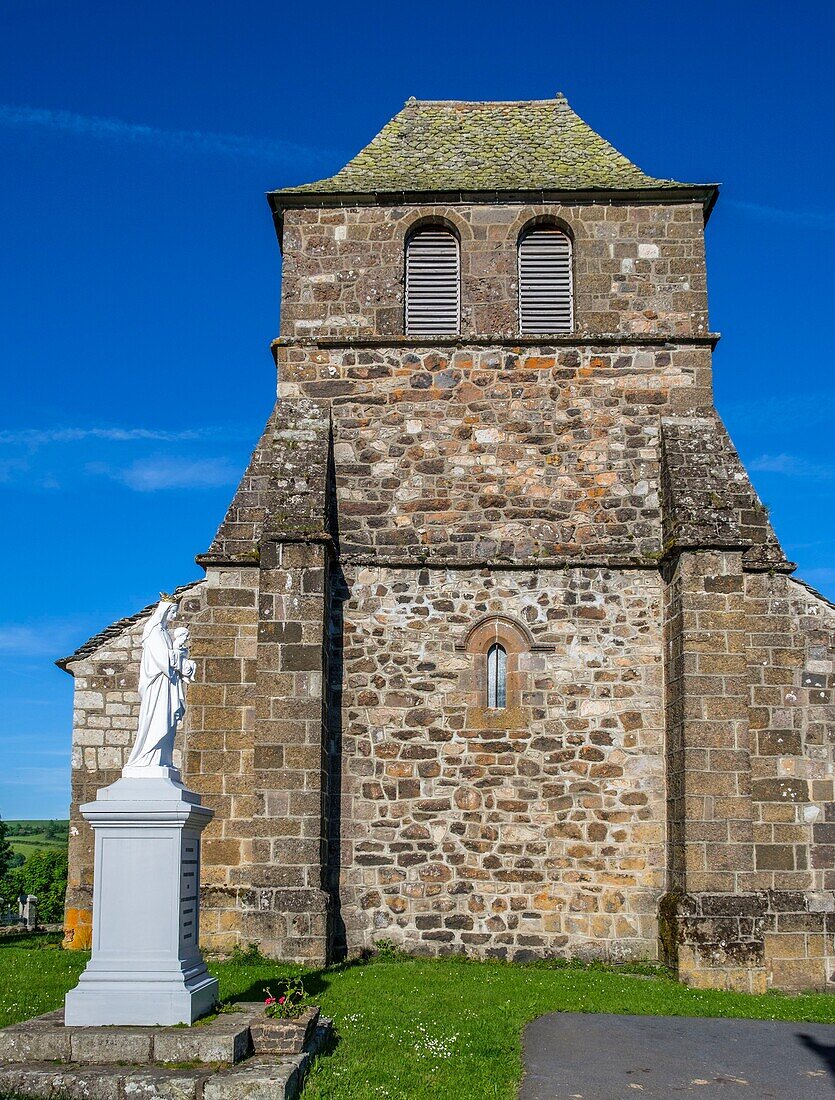 France,Cantal,Regional Natural Park of the Auvergne Volcanoes,monts du Cantal (Cantal mounts),vallee de Cheylade (Cheylade valley),church of Saint Hippolyte village