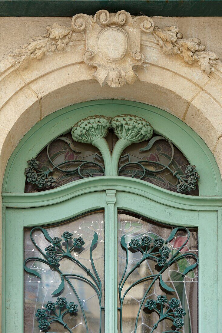 France,Meurthe et Moselle,Nancy,door in Art Nouveau style in Sergent Blandan street