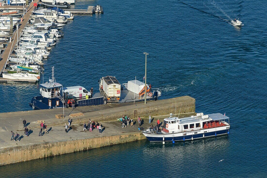 France,Morbihan,Ile-aux-Moines,Aerial view of the port of Ile aux Moines