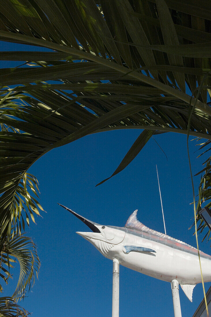 USA,Florida,Florida Keys,Marlin-Schild mit Werbung für Angeltouren,Key West
