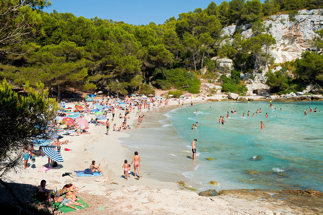 Tourists At Cala Macarella,Menorca,Balearic Islands,Spain