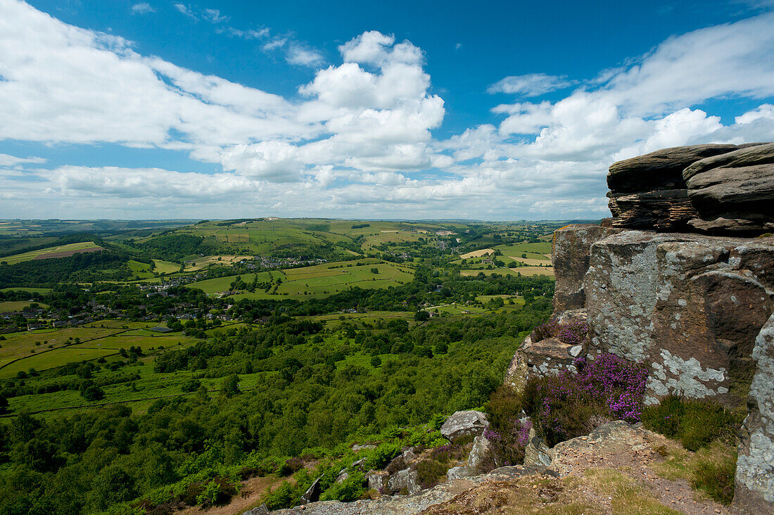 UK,Derbyshire,View from Froggatt Edge across Peak District,Froggatt
