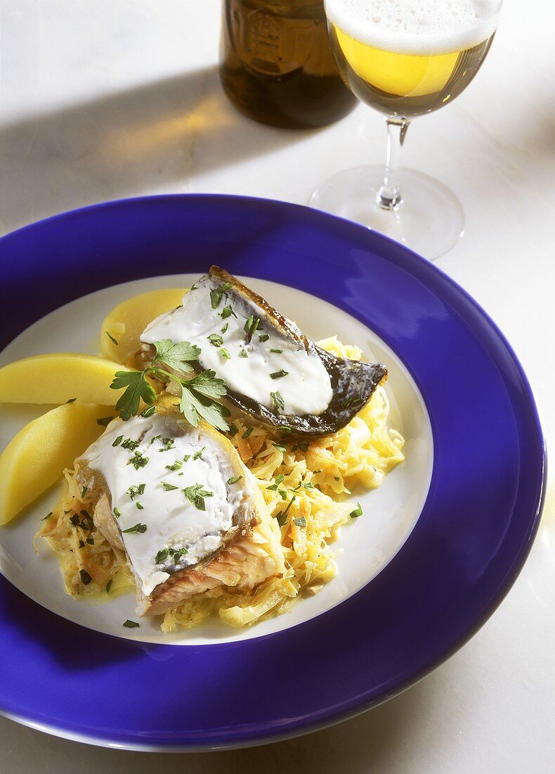 Bohemian carp with sauerkraut with sour cream