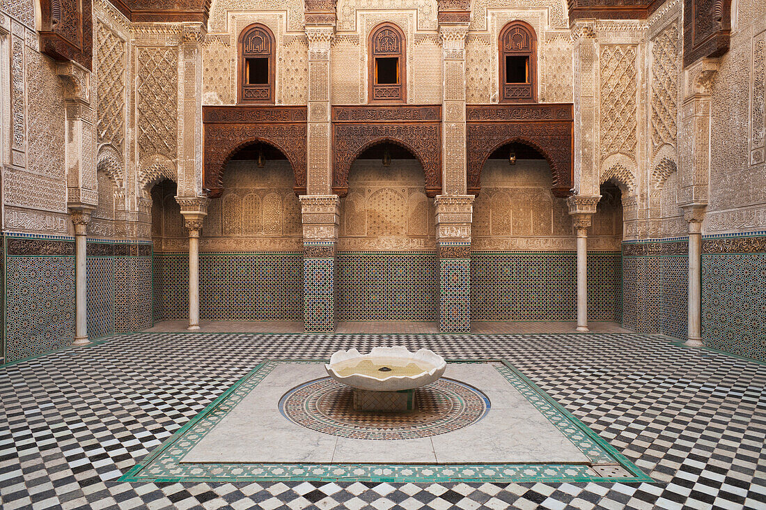 Morocco,Courtyard of Medersa el Attarin in medina,Fez