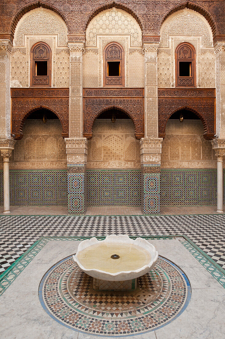 Morocco,Courtyard of Medersa el Attarin in medina,Fez