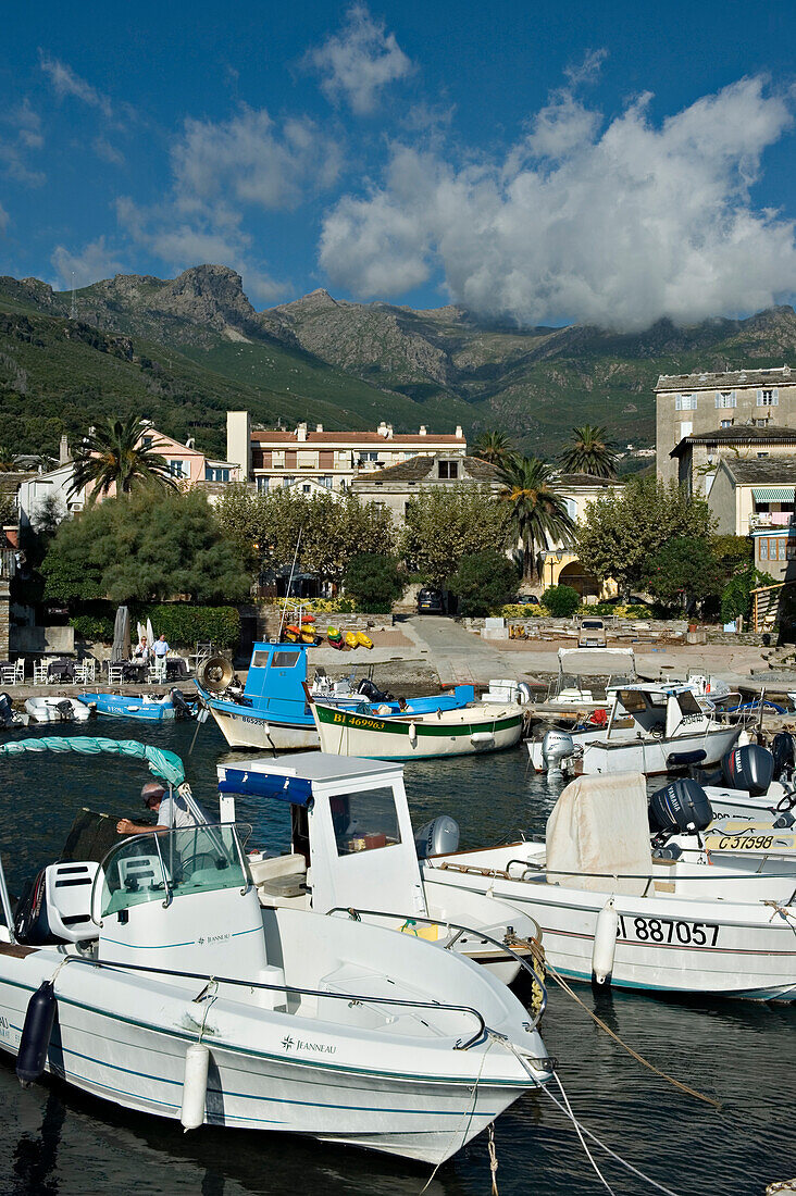 Der kleine Hafen von Erbalunga an der Ostküste des Distrikts Cap Corse. Korsika. Frankreich
