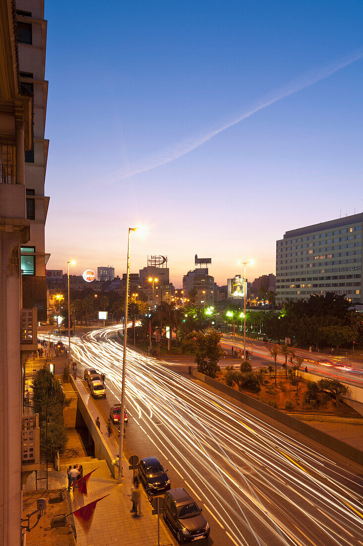 Morocco,Place des Nations Unies at dusk,Casablanca