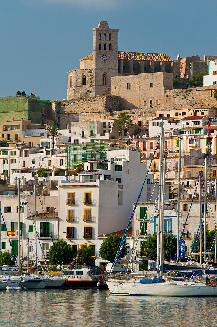 Spain,Looking across harbor to Ibiza Town,Ibiza