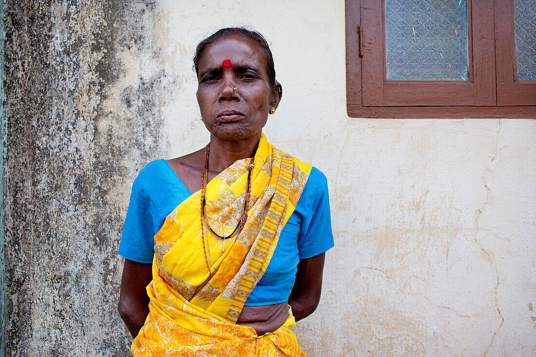 Woman in Sari,Chaudi Market,Chaudi,Goa,India.