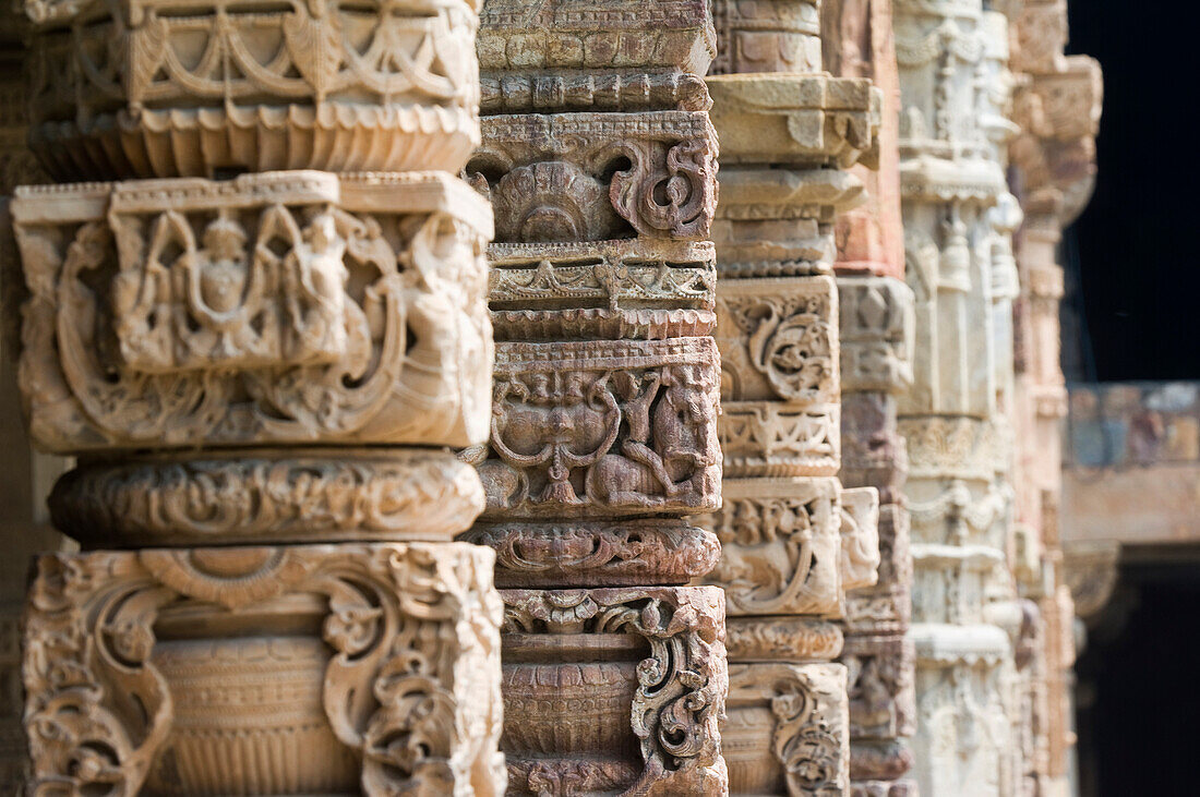Details of the columns in the Qutab complex which includes the world's tallest brick minaret - the Minar - as well as a series of Indo-Islamic buildings. Construction of the complex was started in 1193 under the orders of India's first Muslim ruler Qutb-