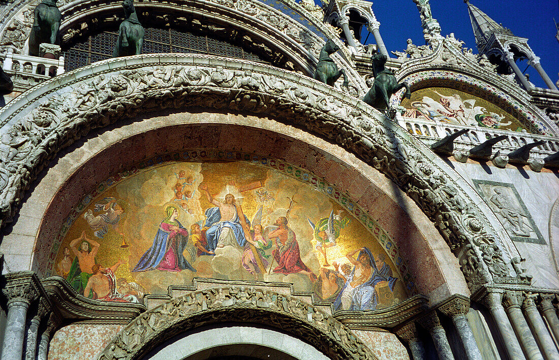 Italy,Venice,San Marco District,Mural Above Main Entrance To St Mark's Cathedral,Piazza San Marco