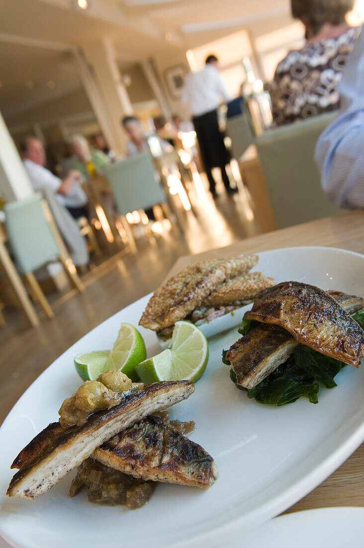Fillets of Mackerel. Fine dining at St Brides Spa Hotel. Pembrokeshire. Wales. Cymru. UK. United Kingdom.