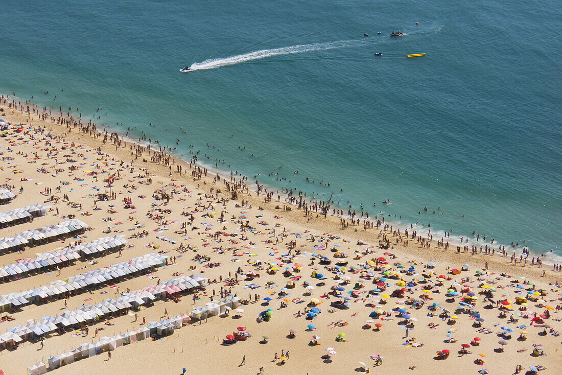 Portugal,Estremadura Province,Nazare Beach seen from the old village of Sitio on top of the cliff,Nazare